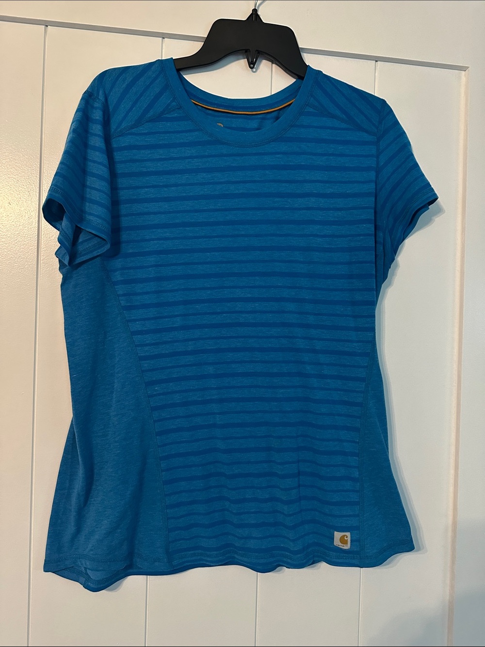 Carhartt Women's Teal Blue Striped Short Sleeve Tee